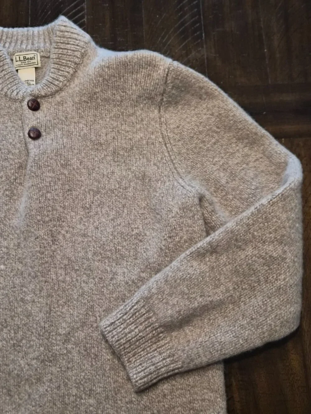 LL Bean Sweater Men's L Tall Fits S 100% Lamb's Wool Henley Pullover Gray G800